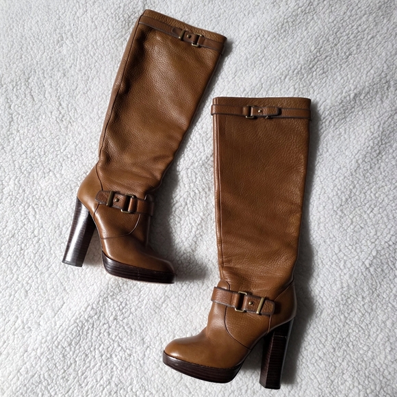 Coach Shoes - Coach Leighton leather knee high boots with buckle detail